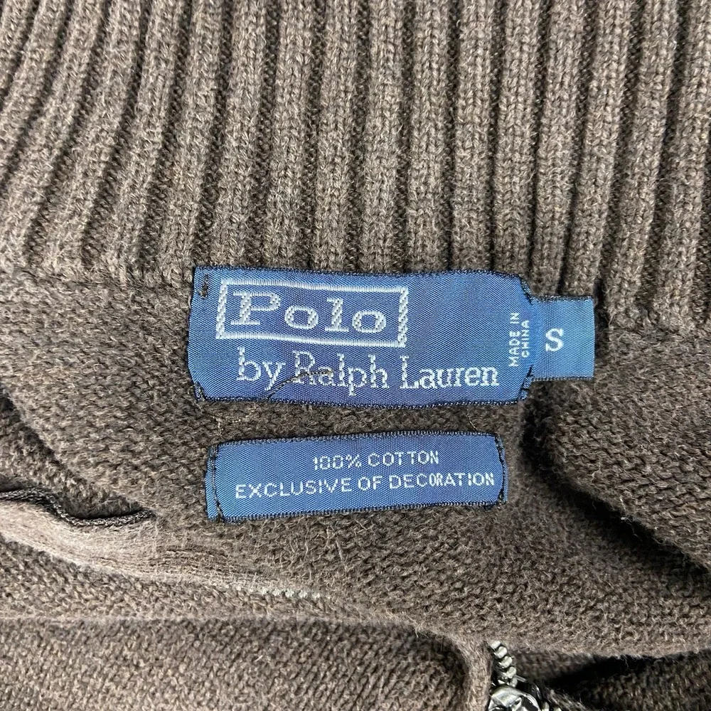 Vintage 90s Polo Ralph Lauren 1/4 Zip Sweater Size Small Brown Fleece Pullover